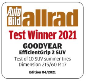 Goodyear EfficientGrip 2 SUV wins AutoBild Allrad SUV Summer Tyre Test 2021